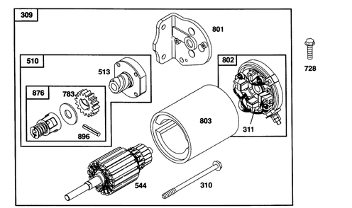 Electric Starter Diagram and Parts List for 104772-0122-XX  Briggs and Stratton Engine